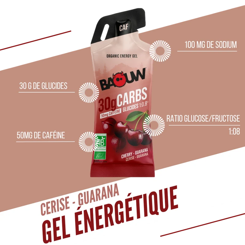Gel Énergétique BAOUW Cerise/Guarana/Caféiné (44g)