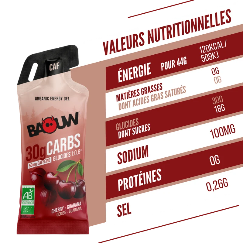 Gel Énergétique BAOUW Cerise/Guarana/Caféiné (44g)