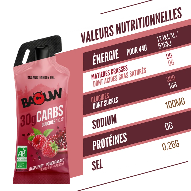 Gel Énergétique BAOUW Framboise/Grenade (44g)