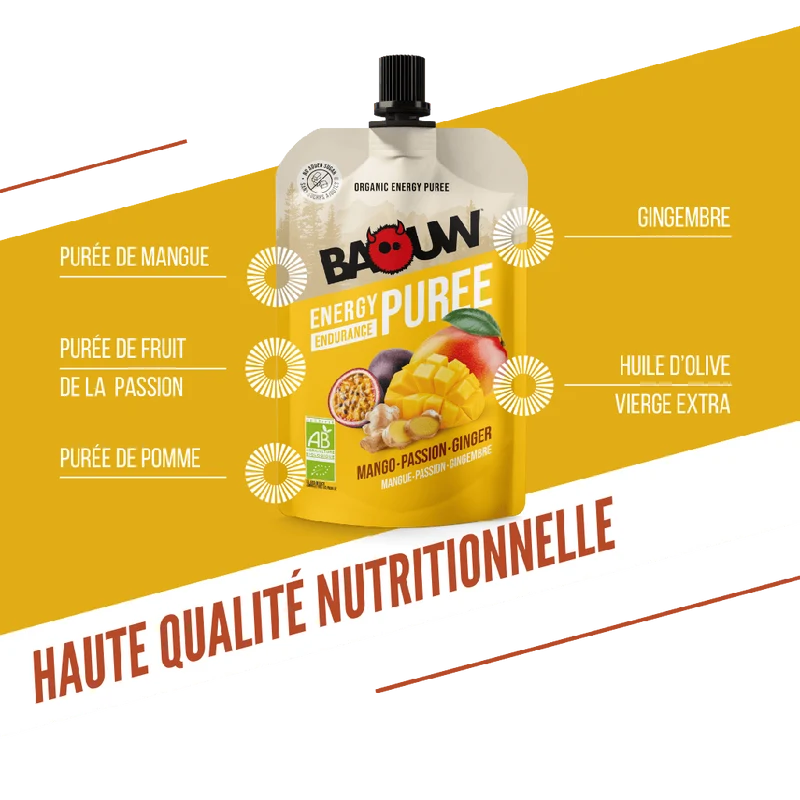 Purée Energétique BAOUW Bio Recette Mangue/Passion/Gingembre (90g)
