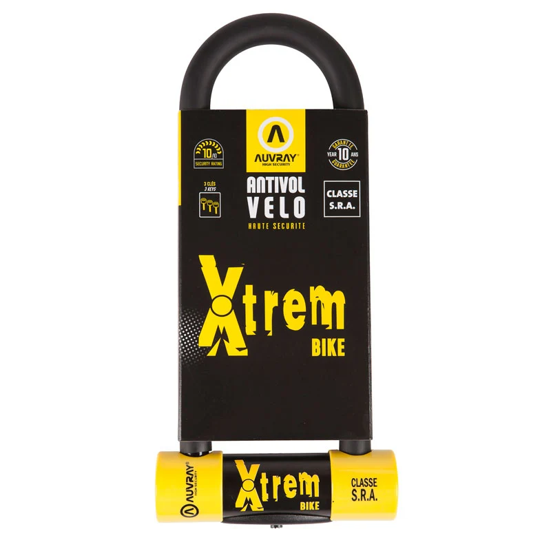 Antivol U Auvray Xtrem Bike SRA – 80 x 250 mm Ø16 mm – Haute sécurité, anse réversible en acier trempé