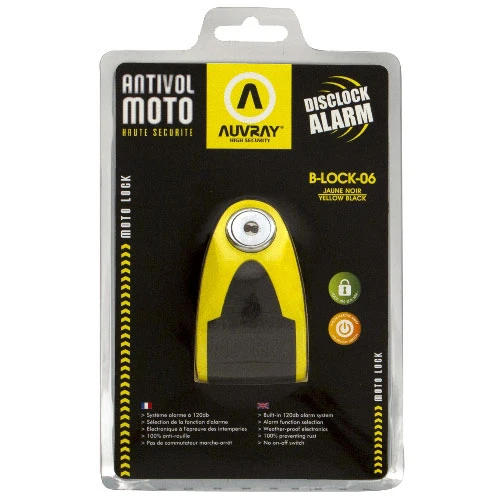 Antivol bloc-disque avec alarme Auvray B-LOCK-06 – Jaune/Noir – Ø6 mm – Spécial scooter et petites cylindrées