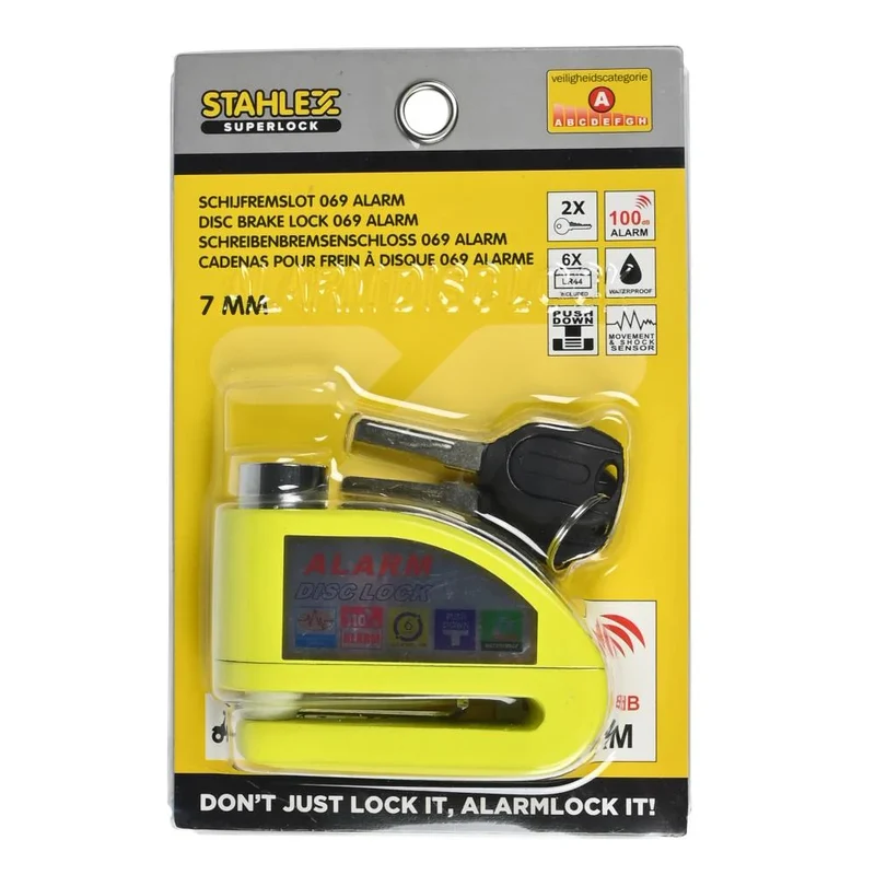 Fietsslot Schijfremslot Met Alarm 7.0 mm Geel