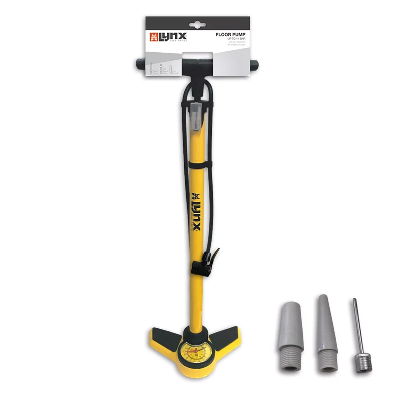 Fietspomp Met Drukmeter 6 bar Geel Bandenpomp Presta Dunlop Schrader Ventielen