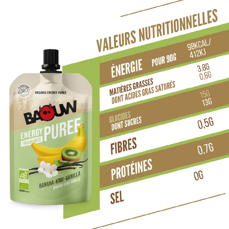 Purée Energétique BAOUW Bio Recette aux Fruits Banane/Kiwi/Vanille (90g)