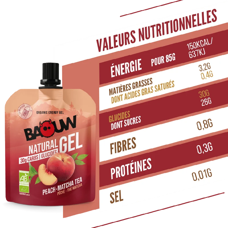 Gel Énergétique BAOUW BIO Pêche-Thé Matcha (85g)