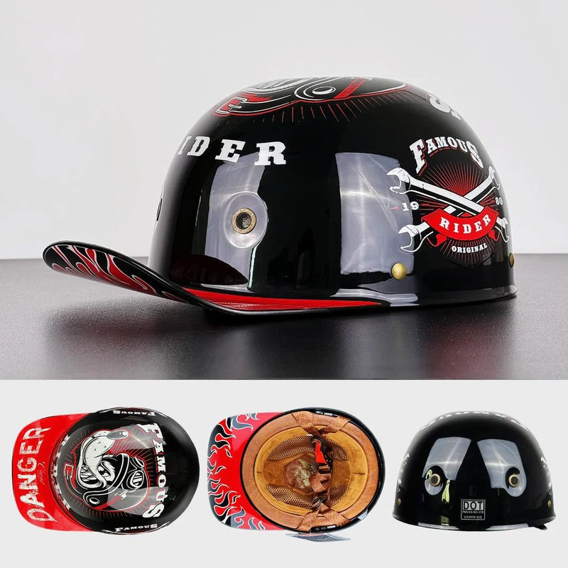 Half-Face Motorhelm met DOT & ECE Certificering - Sportieve Baseballcap Stijl Veiligheidshelm voor Scooter | Sansoti
