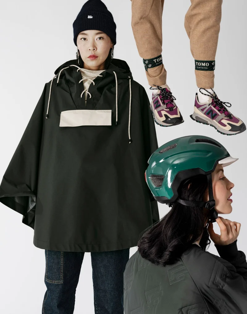 Pack cycliste cape LOU 002., casque ALIX & serre-pantalon VIC