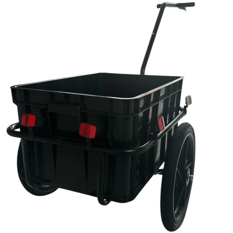 Fietskar Bagagefietskar 70L Fiets Aanhanger Met Krat Trolley + Reflectoren - Zwart