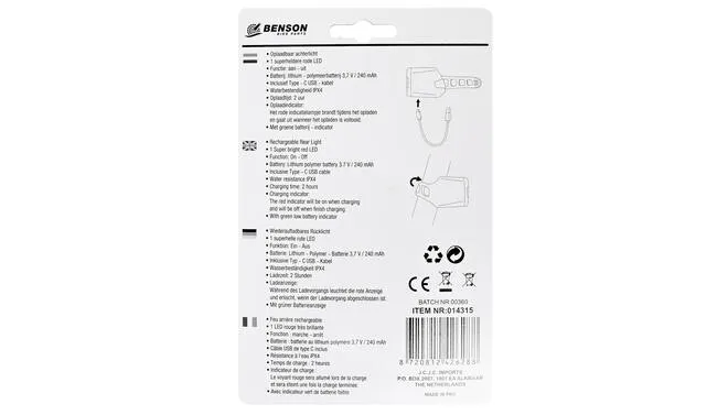 Fietslamp Achterlicht LED USB Oplaadbaar Rood