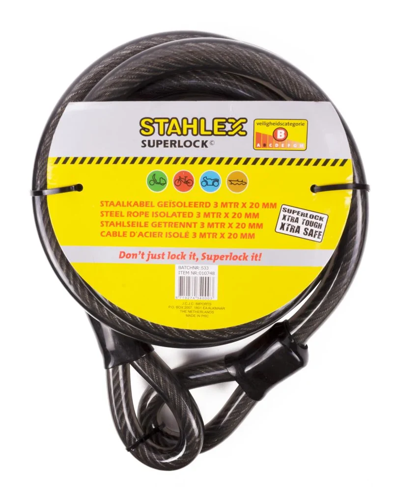 Staalkabel Met Lussen Geïsoleerd 20mm x 3 meter Kabelslot Diefstalpreventie