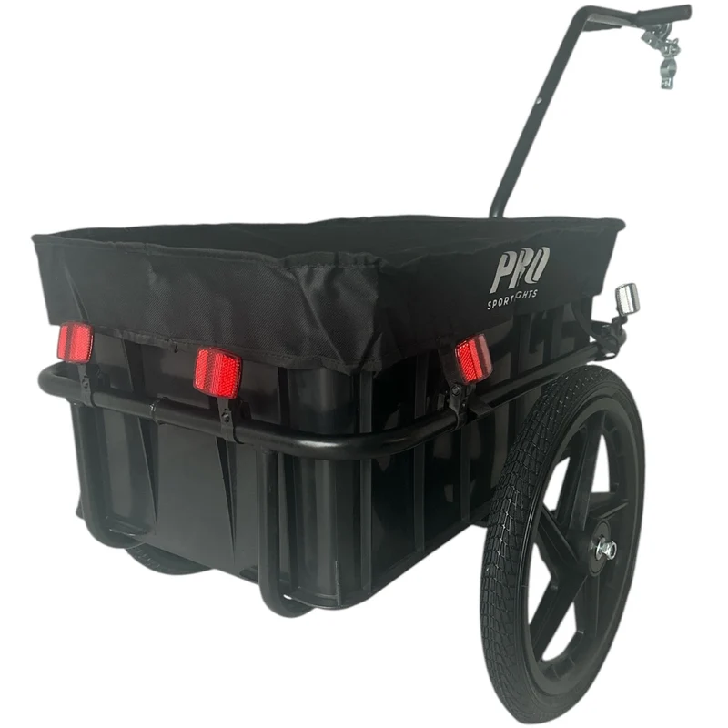 Fietskar Bagagefietskar 70L Fiets Aanhanger Met Krat Trolley + Reflectoren - Zwart