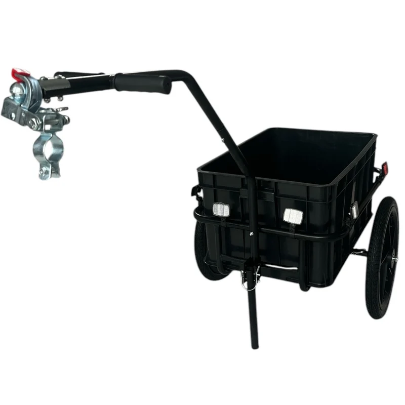 Fietskar Bagagefietskar 70L Fiets Aanhanger Met Krat Trolley + Reflectoren - Zwart
