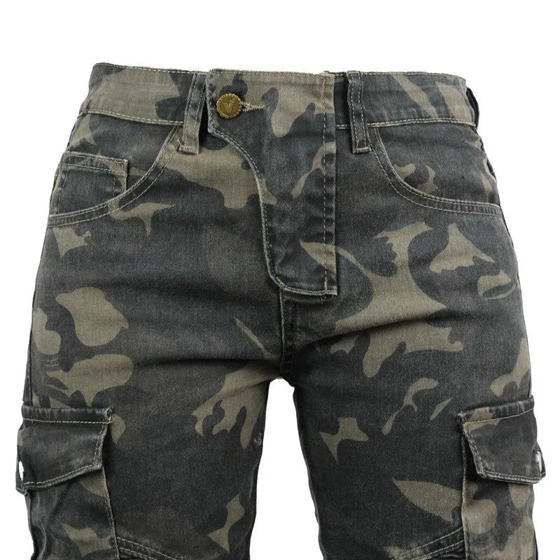 Jean de moto camouflage militaire pour femme