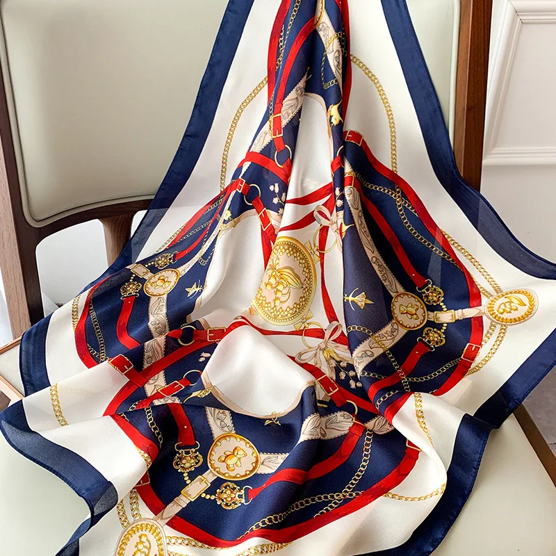 Zijden Sjaal met Ruitpatroon 70x70cm Haarband Nekdoek Voorjaar Zomer Accessoire Vierkante Sjaal Dames | Sansoti