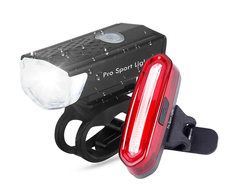 Fietsverlichting USB Oplaadbaar 300 en 120 Lumen Voorlicht Achterlicht Fiets LED