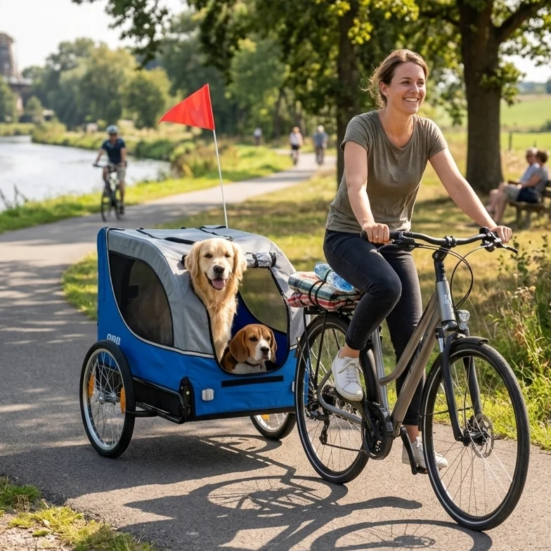 Fietskar Hond Blauw Hondenfietskar met Reflectoren – Blauw – Fietsaanhanger tot 30kg
