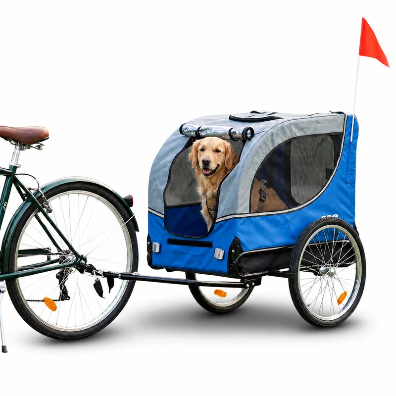 Fietskar Hond Blauw Hondenfietskar met Reflectoren – Blauw – Fietsaanhanger tot 30kg