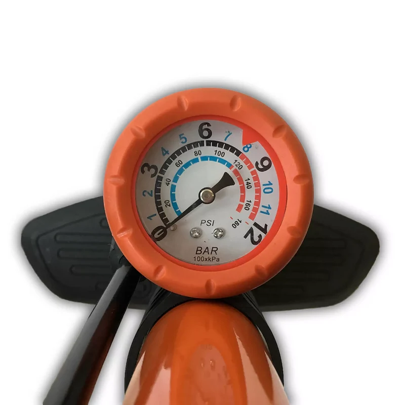 Fietspomp Bandenpomp met Manometer - Voetpomp 12 BAR - Oranje