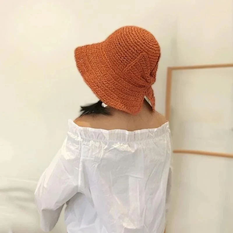 Zomerhoed met Strik en Brede Rand Dames Zonbescherming Strandhoed Ademend Katoen Khaki Beige Bruin Vakantie | Sansoti