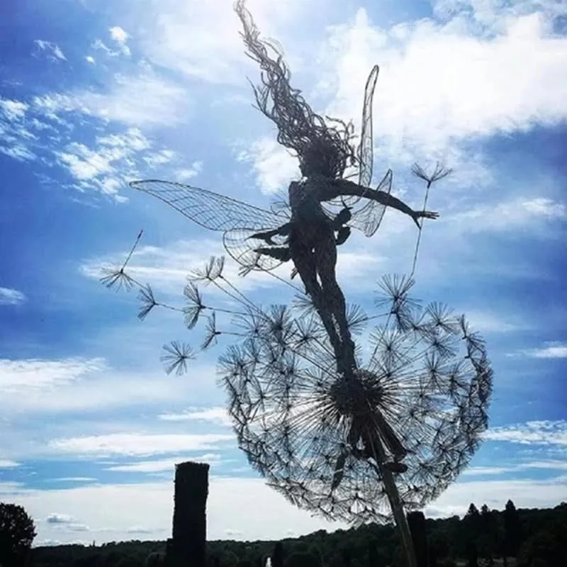 Metalen Feeën Tuinornament met Paardenbloem 60cm Hoogte Decoratief Sculptuur voor Tuin Terras Buitendecoratie | Sansoti