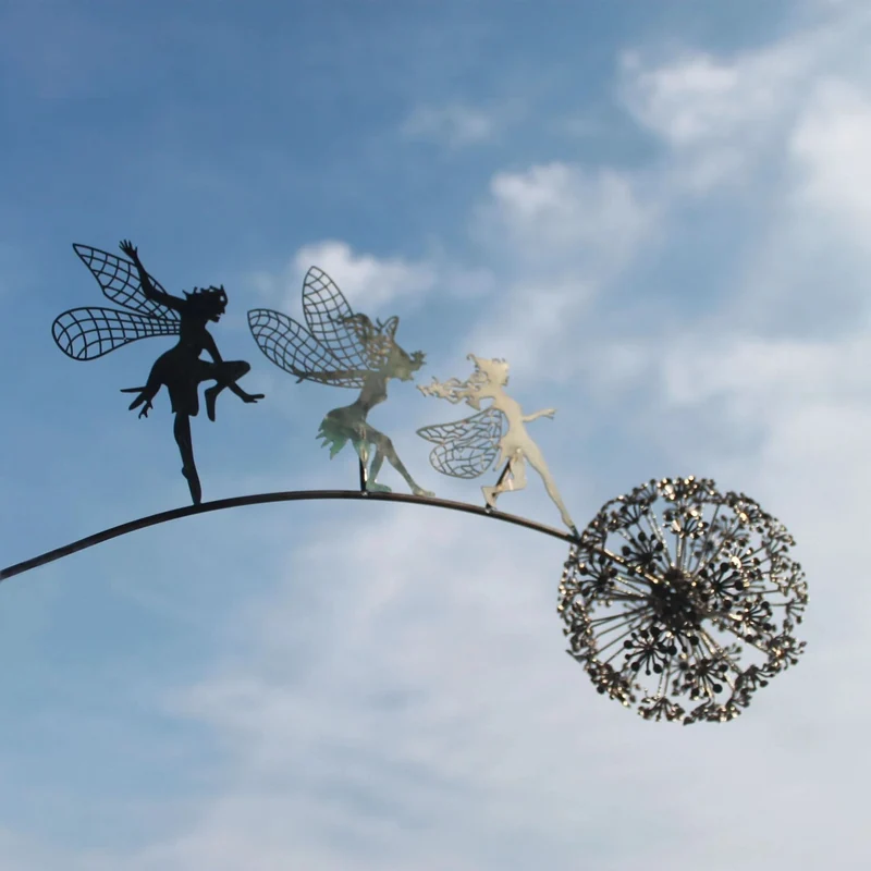 Metalen Feeën Tuinornament met Paardenbloem 60cm Hoogte Decoratief Sculptuur voor Tuin Terras Buitendecoratie | Sansoti