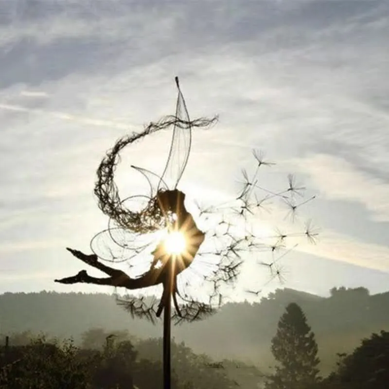 Metalen Feeën Tuinornament met Paardenbloem 60cm Hoogte Decoratief Sculptuur voor Tuin Terras Buitendecoratie | Sansoti
