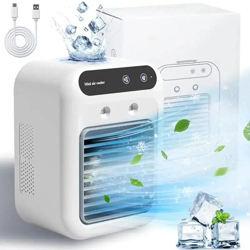Draagbare USB Luchtkoeler met Vernevelaar 500ml Tafelventilator Twee Snelheden Oplaadbaar Airco Kantoor | Sansoti