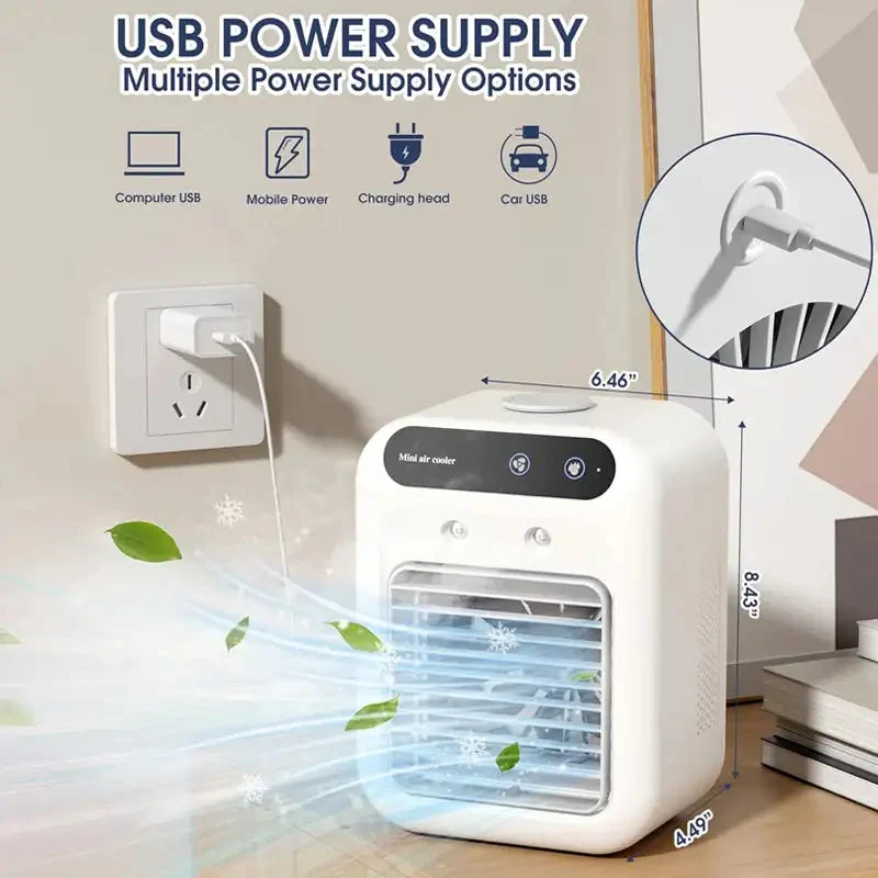 Draagbare USB Luchtkoeler met Vernevelaar 500ml Tafelventilator Twee Snelheden Oplaadbaar Airco Kantoor | Sansoti