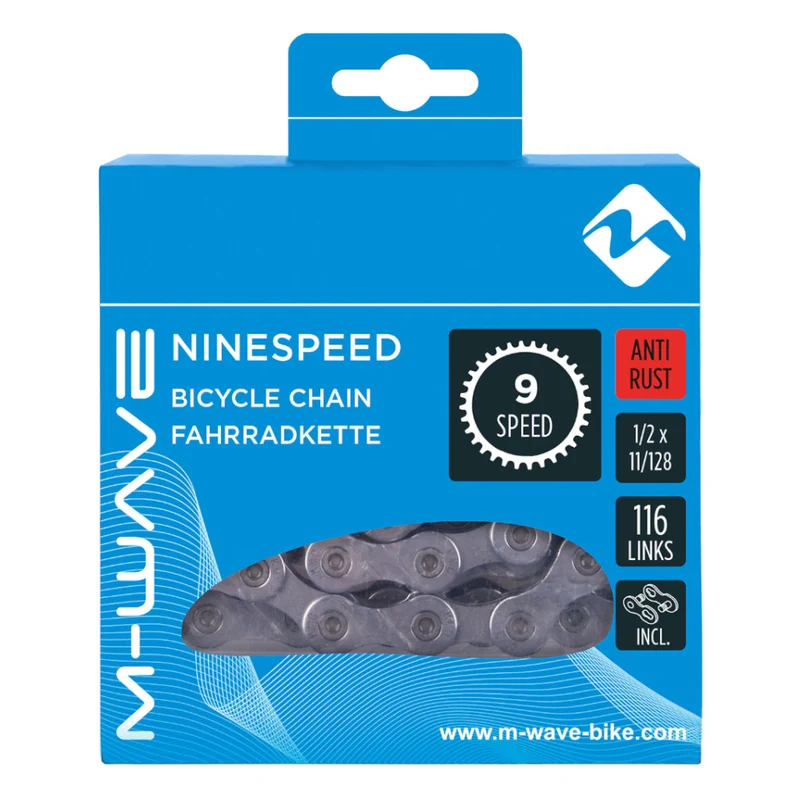 Chaîne vélo 116 maillons à attache rapide anti rouille 9V M-Wave