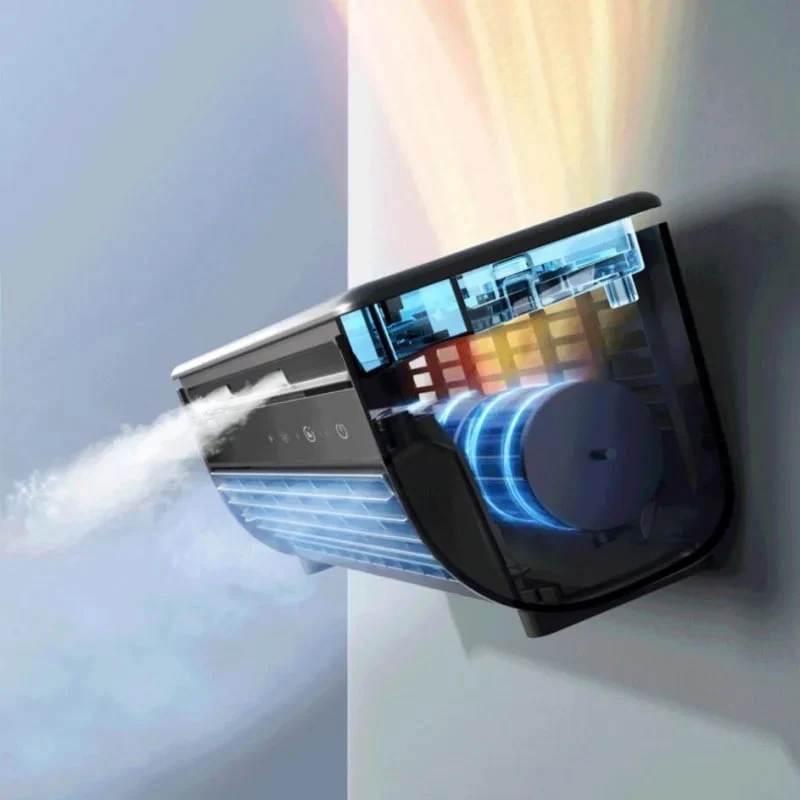 Compacte Wandventilator met Koelfunctie 2000mAh Oplaadbaar Bladloos Ontwerp voor Thuis Kantoor Slaapkamer | Sansoti