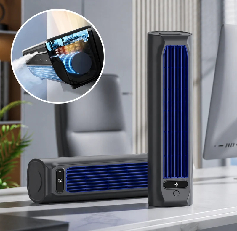 Compacte Wandventilator met Koelfunctie 2000mAh Oplaadbaar Bladloos Ontwerp voor Thuis Kantoor Slaapkamer | Sansoti