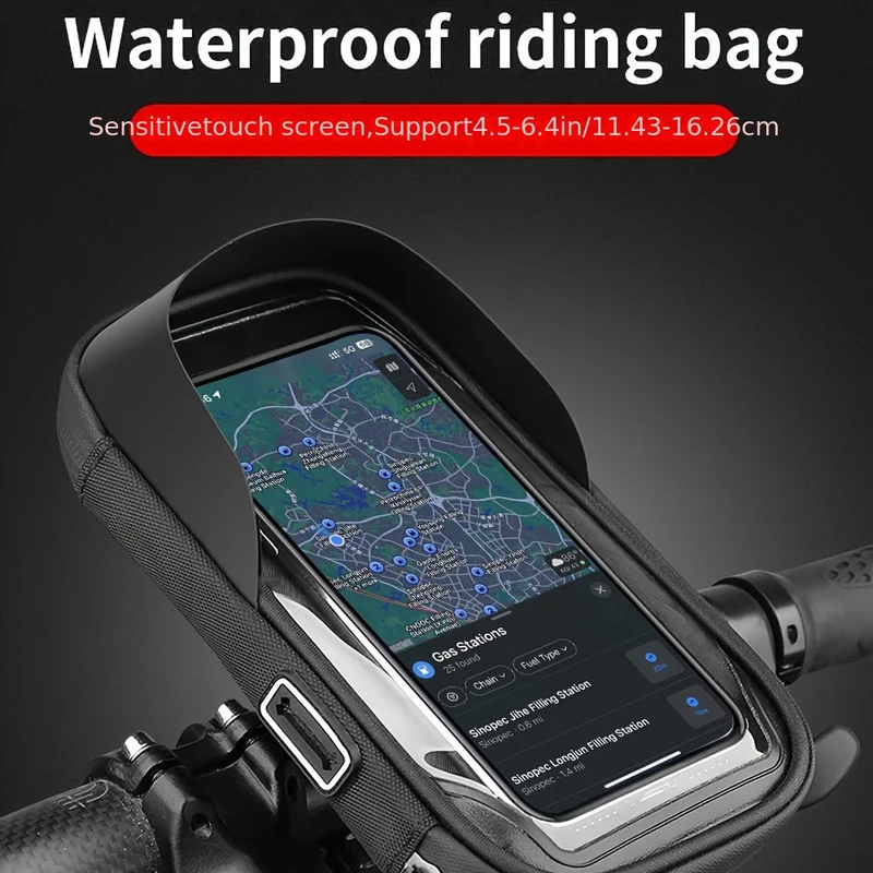 Telefoonhouder Fiets Motor Waterdicht TPU 360 Graden Draaibaar Stuur Navigatie Tas Universeel 4.5 tot 6.4 Inch | Sansoti