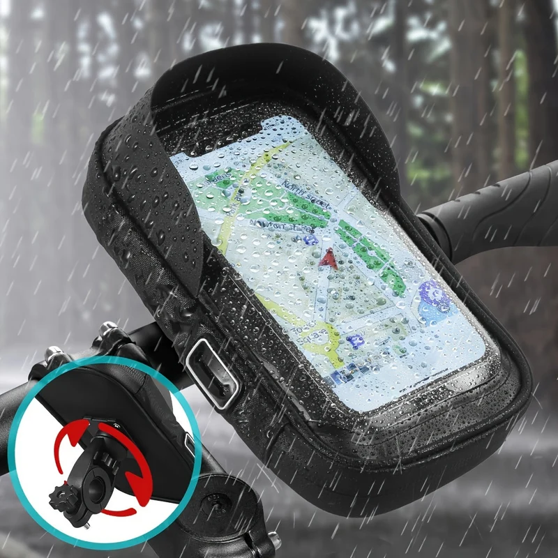 Telefoonhouder Fiets Motor Waterdicht TPU 360 Graden Draaibaar Stuur Navigatie Tas Universeel 4.5 tot 6.4 Inch | Sansoti