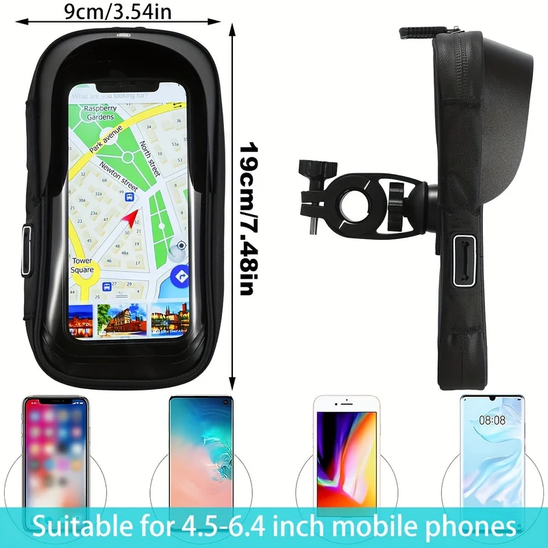 Telefoonhouder Fiets Motor Waterdicht TPU 360 Graden Draaibaar Stuur Navigatie Tas Universeel 4.5 tot 6.4 Inch | Sansoti