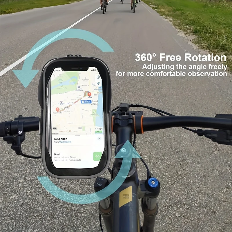 Telefoonhouder Fiets Motor Waterdicht TPU 360 Graden Draaibaar Stuur Navigatie Tas Universeel 4.5 tot 6.4 Inch | Sansoti