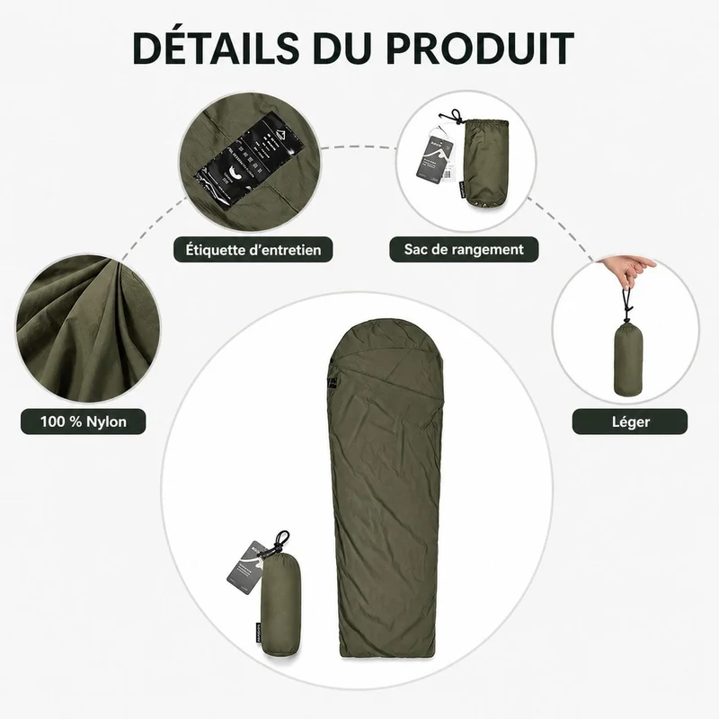 Sac de Couchage Compact, Trekking & Bivouac 15°C | Ultra Léger 128g