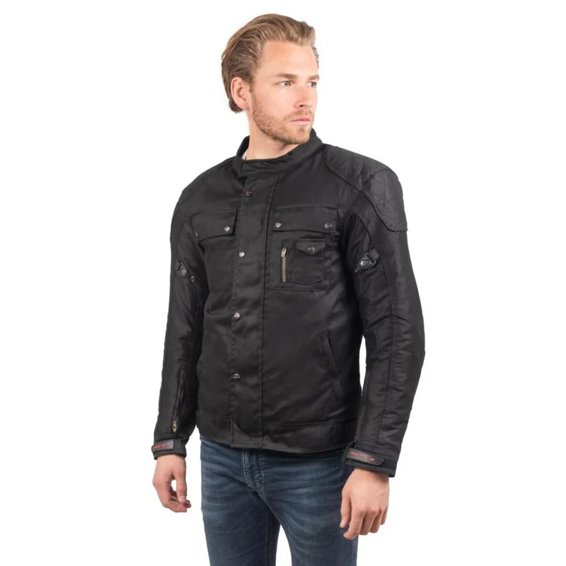 Veste noire Homme R-SPIRIT Rider-Tec Wax en coton déperlant