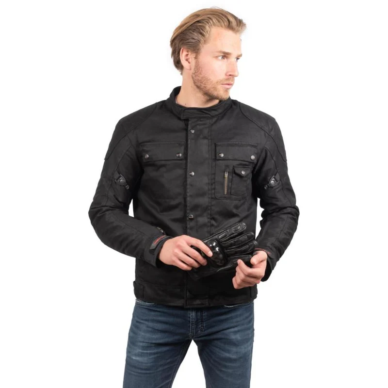Veste noire Homme R-SPIRIT Rider-Tec Wax en coton déperlant