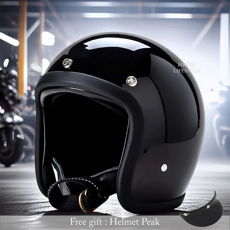 Vintage Low Profile Motorhelm DOT & ECE Gecertificeerd – Retro Fibreglass Helm met Lichtgewicht Design & Dubbele D-Sluiting | Sansoti