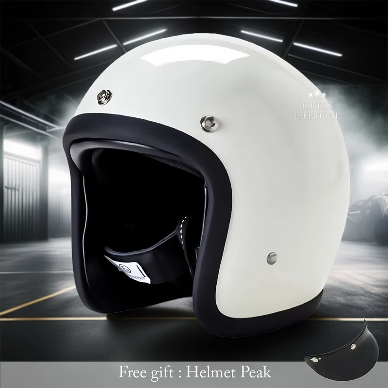Vintage Low Profile Motorhelm DOT & ECE Gecertificeerd – Retro Fibreglass Helm met Lichtgewicht Design & Dubbele D-Sluiting | Sansoti