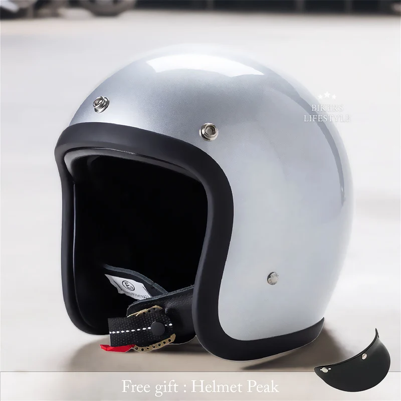 Vintage Low Profile Motorhelm DOT & ECE Gecertificeerd – Retro Fibreglass Helm met Lichtgewicht Design & Dubbele D-Sluiting | Sansoti