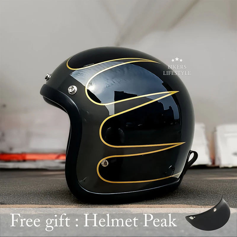 Vintage Low Profile Motorhelm DOT & ECE Gecertificeerd – Retro Fibreglass Helm met Lichtgewicht Design & Dubbele D-Sluiting | Sansoti