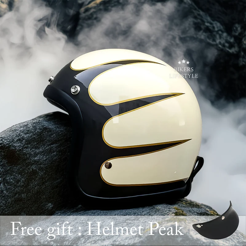 Vintage Low Profile Motorhelm DOT & ECE Gecertificeerd – Retro Fibreglass Helm met Lichtgewicht Design & Dubbele D-Sluiting | Sansoti