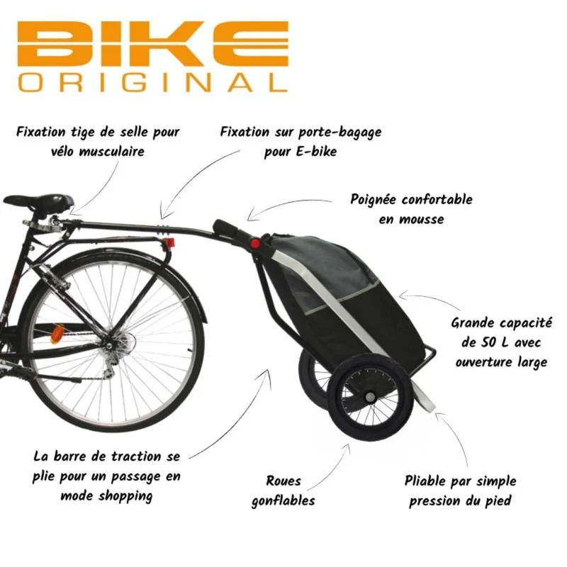Remorque vélo chariot Shopping Trailer 50L