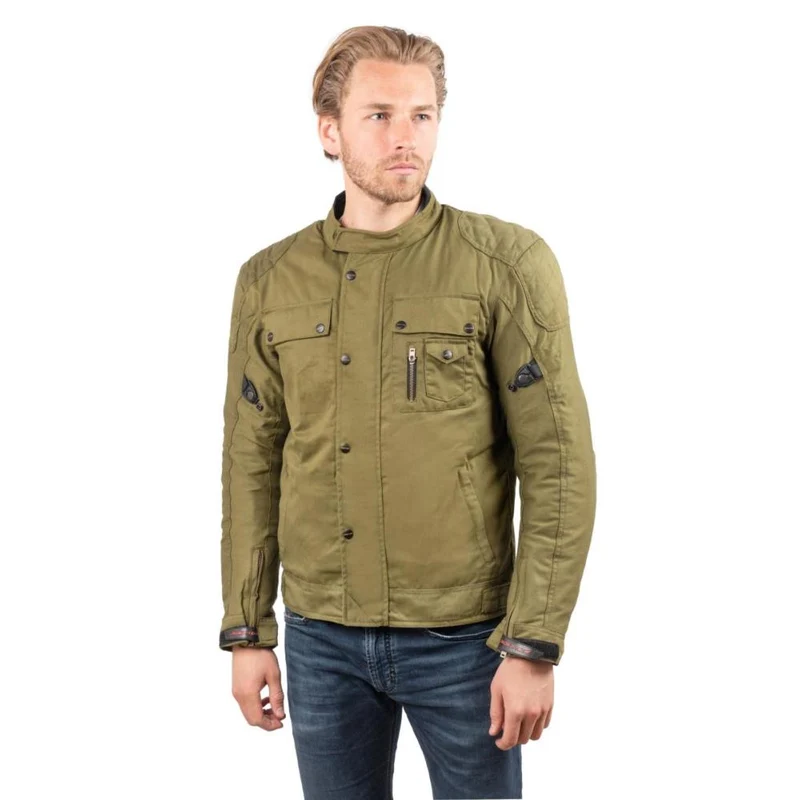 Veste kaki Homme R-SPIRIT Rider-Tec Wax en coton déperlant