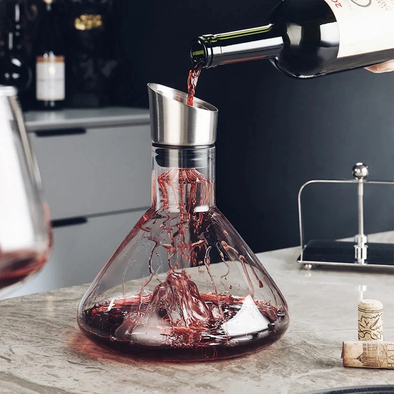 Wijnkaraf 1500ml met Geïntegreerde Beluchter en Roestvrijstalen Filter voor Rode Wijn en Tafelservering | Sansoti