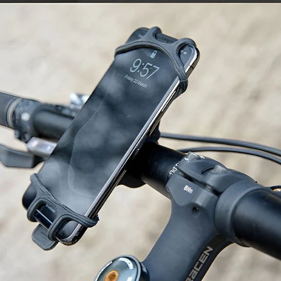 Support téléphone vélo universel silicone — compatible tous guidons, GPS et poussettes