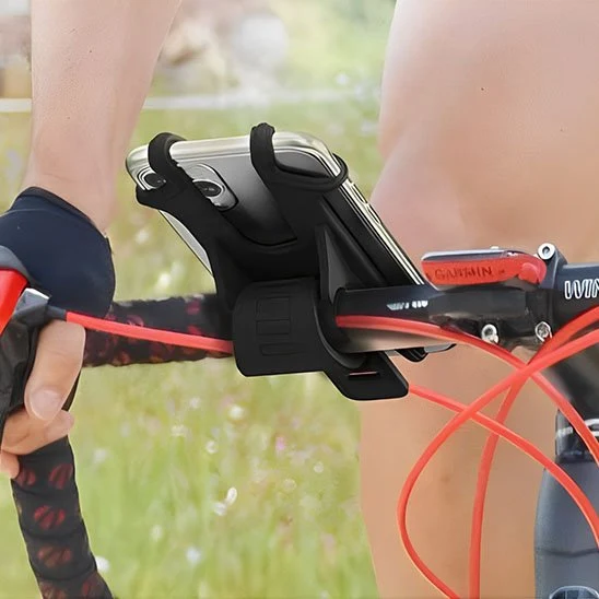 Support téléphone vélo universel silicone — compatible tous guidons, GPS et poussettes