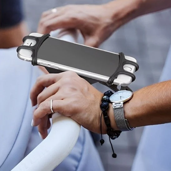 Support téléphone vélo universel silicone — compatible tous guidons, GPS et poussettes